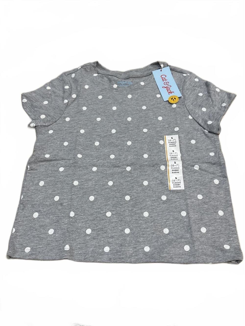 Cat & Jack Girls Gray Polka Dot Classic T-Shirt Size S 6/7 NWT